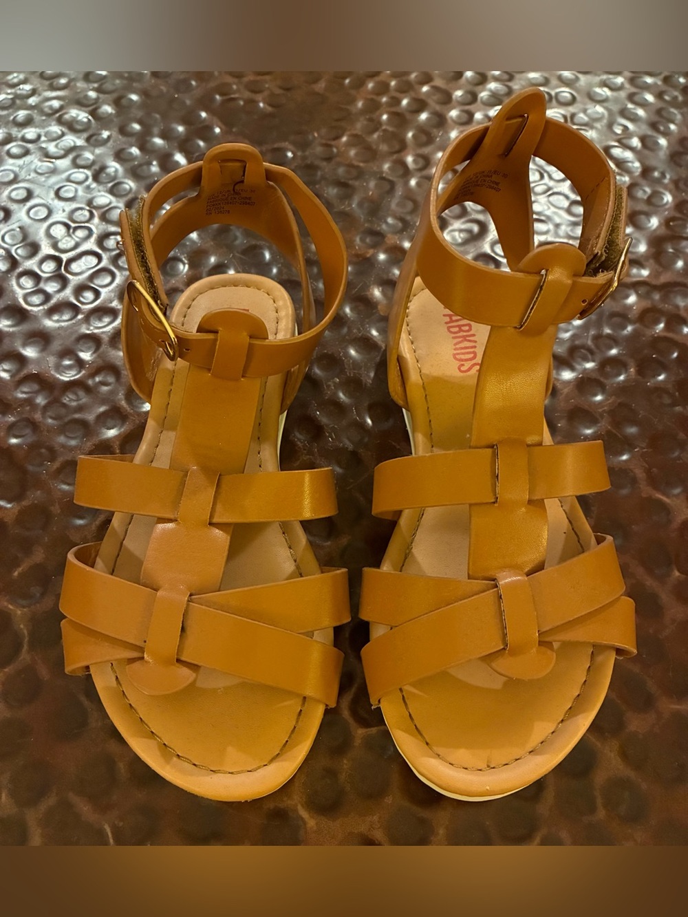 Girls FABKIDS Brand Tan Strappy Sandals Size 12 with easy velcro closure